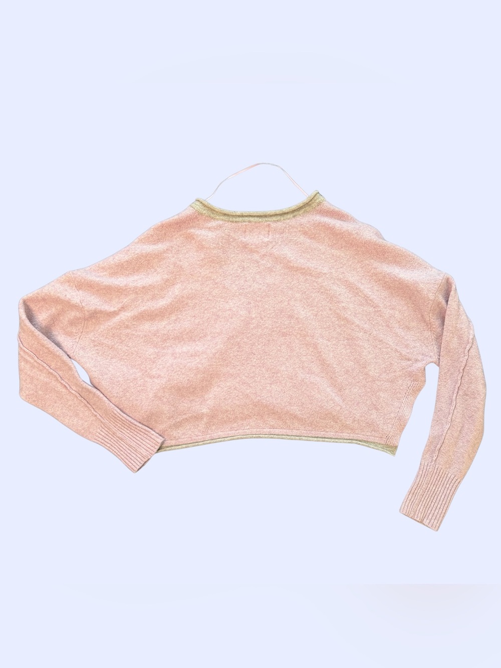 BGD Pink Cropped V-Neck Sweater with Grey Trim - Picture 2 of 5
